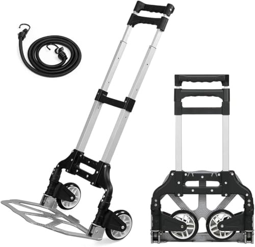Rynli Aluminium Folding Hand Truck Heavy Duty Foldable Sack Trolley on Wheels Barrow Cart Upto 85kg Load Capacity for Moving Boxes and Heavy Items