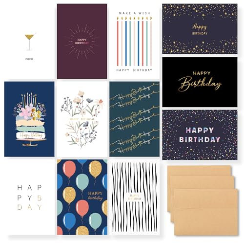 Partizzle Geburtstagskarten Set mit Umschläge, 36 Stück - Glückwunschkarte geburtstag - Geburtstagskarte frau - Geburtstagskarte Mann - Geburtstagskarte Mädchen - Happy Birthday Karte Set, 15x10 cm