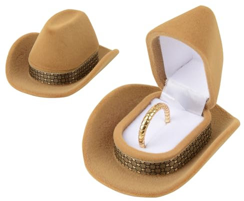 GMYIAK Boîte à bagues de mariage en chapeau de cowboy, boîte à bijoux portable, boîte à bagues pour bagues, colliers, boucles d'oreilles, demande en mariage, cadeau d'anniversaire