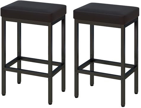 YMYNY Barhocker, Barhocker 2er Set, 66 cm Bar Hocker, Barhocker Schwarz, Barhocker Leder, 6 cm Dickes Kissen Barstuhl 2er Set, Küchenstühle mit Metallgestell, Bar Stühle für Küche, Esszimmer, HBS513B