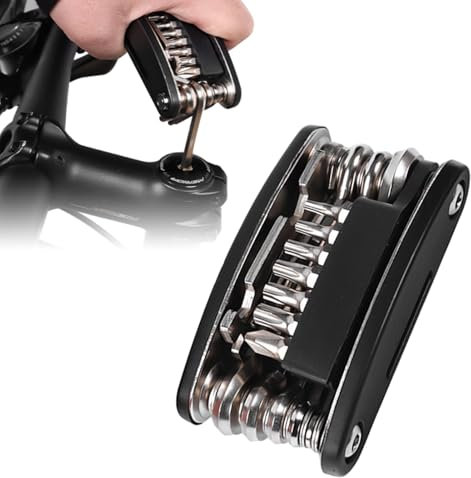Kisbeibi 16 in 1 Fahrrad Mini Multifunktionswerkzeug, Faltbares Reparatur Werkzeug Set Pannenreparaturset, Fahrradreparaturwerkzeug, Fahrradreparaturwerkzeug(Schwarz)