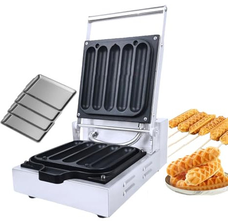 forplubossmmp Commercial Electric Egg Sausage Roll Machine with 5mins Timing | Non-Stick Waffle Stick Maker 5 Grids Chicken Roll Machine for Hot Dog Stick, Dough Sticks, 1230W (with 4 Dish Plate)