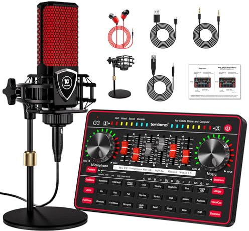G3 - Mezclador de audio para equipo de podcast, tarjeta de sonido en vivo para transmisión, interfaz de audio, mezclador de DJ, tarjeta de sonido/micrófono condensador para Tiktok Gaming Video Content