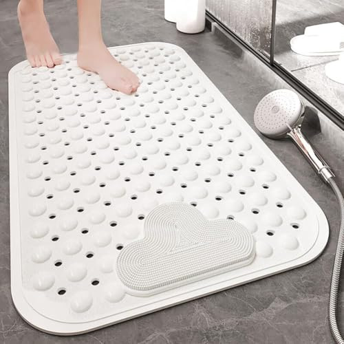 Alfombra Ducha Antideslizante 106x66cm,Alfombrilla Ducha con Ventosas,Alfombra Bañera Antideslizante con Orificios de Drenaje,para Baño,Blanco