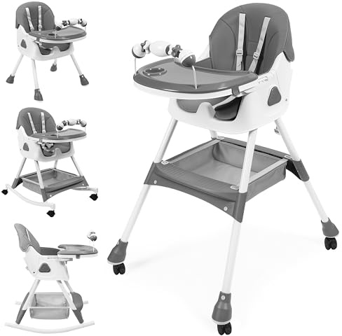 UBRAVOO Babyhochstuhl,6-in-1-Klappstuhl mit Fußstütze, abnehmbarem Doppeltablett & PU-Kissen, verstellbarer Höhe und Neigung sowie feststellbaren Rädern für Babys & Kleinkinder