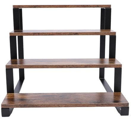 ZASCHMOY Scaffale a Gradini in Legno a 4 Livelli con Cornice in Metallo Rustico per un'organizzazione Domestica Avanzata e Display di Profumo, Figure Pop e Oggetti da Collezione