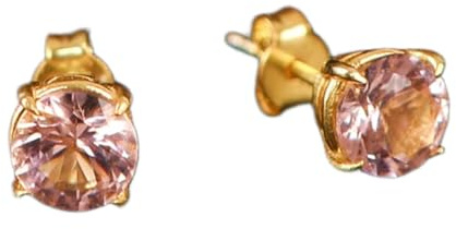 Natürlicher Morganit-Ohrstecker aus 925er Sterlingsilber, vergoldet | Runde Ohrstecker, minimalistischer Stil für Frauen |LKSTD_0017