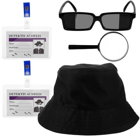 iplusmile Set 9 Pezzi Accessori Cosplay Detective Occhiali Cappello e Lenti di Ingrandimento per Gioco di Ruolo e Feste a Tema Giallo