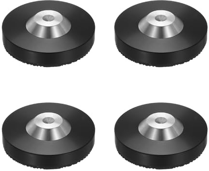 QUARKZMAN 4 stycken svarta högtalarisoleringsfötter 49 x 13 mm rostfritt stål vibrationsdämpande basdyna antivibrationsförstärkare stativ matta för ljud CD hemmabio ljudsystem