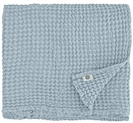 Linen & Cotton Premium-Qualität Waffel Tuch Saunatuch Strandtuch Handtücher Badetücher Duschtücher Gästehandtücher Ezra, 48% Leinen, 52% Baumwolle - 80 x 100cm (Hellblau/Türkis)
