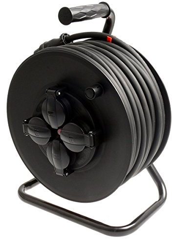 Profi Kabeltrommel outdoor IP44 Außen mit 4 Steckdosen H07RN-F Gummileitung 3g2,5 35m schwarz