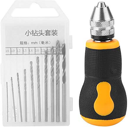 Handbohrer Kleine Loecher,Mini-Handbohrer,Micro Bohrwerkzeuge Set,Kleine Handbohrmaschine,10 StüCk Spiralbohrer 0.8-3.0 mm,Geeignet für Holz Bernstein Walnuss Kunststoff andere Materialien