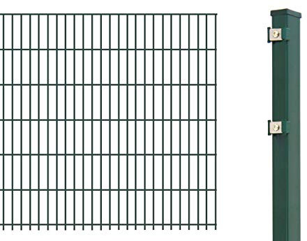 Arvotec Doppelstabmattenzaun als Grundset mit 10 Meter Länge - Zaunset komplett mit Matten, Pfosten und Montagematerial – Höhe & Farbe wählbar (10 m / 1230 mm, Grün)