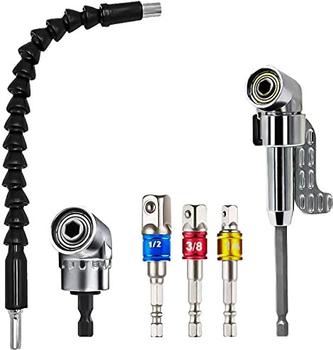 DURTAIL 2Pcs 105° Winkelschrauber Vorsatz Adapter, 1PCS Flexible Schaft Bits Bohrer Verlängerung, 3PCS Stecknuss Adapter, Akkuschrauber Nuss Adapter, Winkelschrauber Bohraufsätze