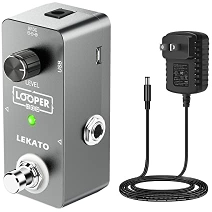 LEKATO Guitar Looper Effect Pedal Loop Pedal Unlimited Overdubs 5 Minutes Looping Time Loop Station with USB Cable and 9V 0.6A Pedal Power Supply Adapte
