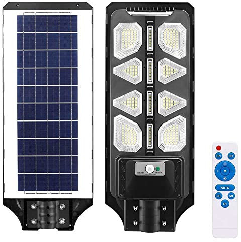BAKAJI Lampione Stradale Led Esterno 120W Crepuscolare con Pannello Solare Luce Bianco 8000K Ultra-Luminoso Dimmerabile 1200LM Faro Faretto da Parete con Sensore Movimento PIR Telecomando Timer IP65