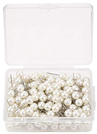 Kuuleyn 200 STÜCKE Perlen-Stecknadeln, Kartennägel, runde Kugel, Kunststoff, Reißnägel, dekorative Reißnägel, Markierung, Reißzwecke, Stifte für Korktafel, Anschlagtafel (Perlweiß)