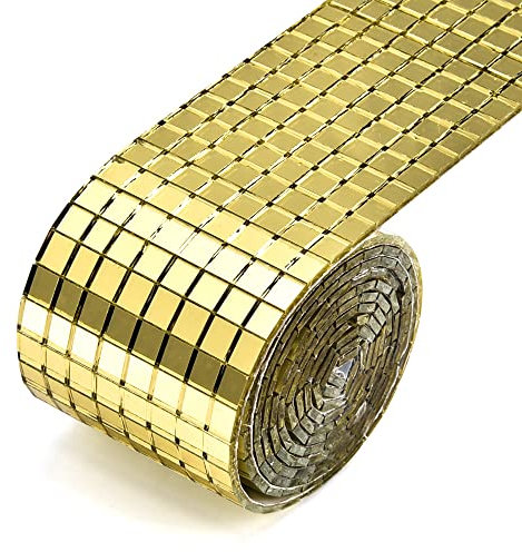 Hsthe Sea 2 rouleaux 3200 pièces carreaux de mosa?que miroir carreaux de mosa?que auto-adhésifs pour bricolage artisanat décoration murale doré