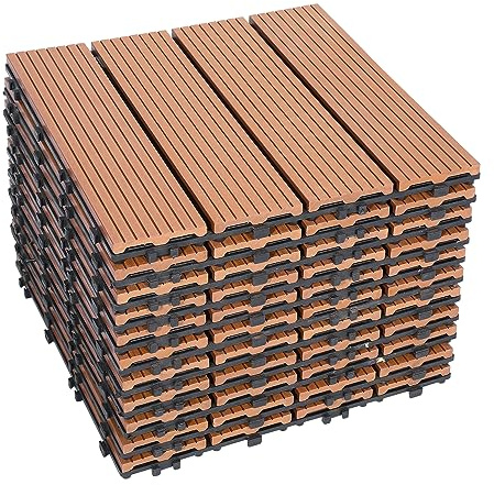 Joparri 30x30x2 cm WPC plástico 44er Set de losas de terraza para 4m², losas de balcón de madera con sistema de clic y drenaje, marrón