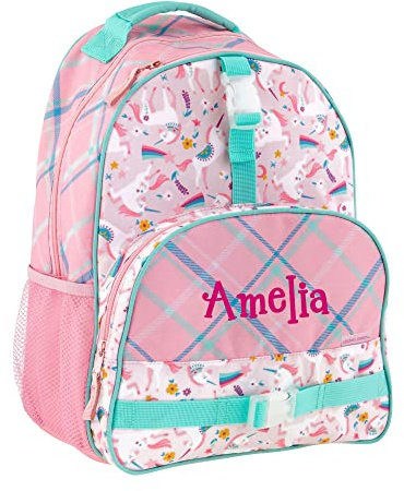 Stephen Joseph Personalized Backpack - Unicorn Book Bag - Plaid All Over Print - Kids Back to School Supplies - Vacation Daypack - Custom Name