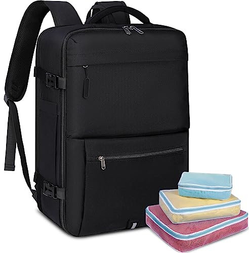 IGOLUMON Rucksack Herren mit 4 Packing Cubes Großer Laptop Rucksack 17.3 Zoll Handgepäck Rucksack Business Reiserucksack Wasserdichter für Damen 40L Schwarz