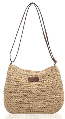 TAFACE 1 Stück Damen-Umhängetasche aus Stroh, Sommer-Strandtasche, modische Umhängetasche mit Reißverschluss und verstellbarem Riemen, Geeignet für Strandreisen, Urlaub, Dating (Beige)