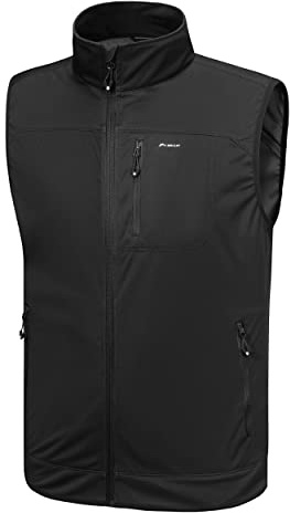 WILLIT Gilet de golf léger pour homme - Veste softshell sans manches pour la randonnée, la course à pied, décontracté, noir, taille L