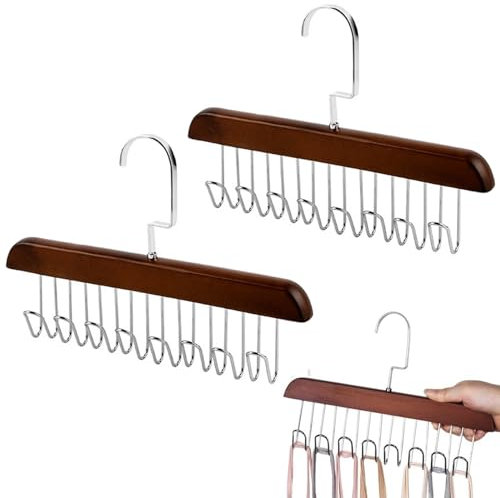 iTYOOS 2 Stück Damen BH Organizer Kleiderbügel, Gürtelaufhänger für Kleiderschrank Gürtelhalter Kleiderschrank Platzsparende Kleiderbügel Krawattenhalter Holz Gürtelhalter