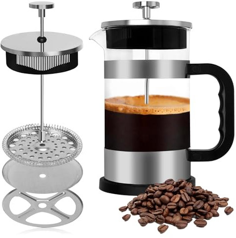 UCAMP French Press Kaffeebereiter 1000ml,Glas Kaffeepresse,Kaffeezubereiter und Teekanne,Tragbare Cafetière mit Dreifachfilter,für Kaffee oder Tee,Reisen und zum Verschenken