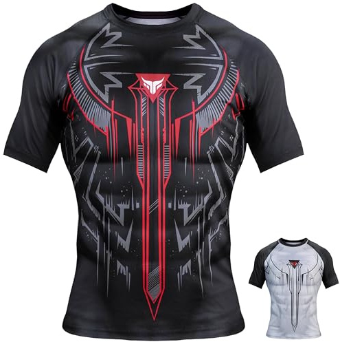 Mytra Fusion Rashguard BJJ Breathable & Ultra Lightweight Maglia Compressione Uomo MMA Rashguard per Palestra, Allenamento, Corsa e Ciclismo (IT, Testo, S, Regular, Regular, Black/Red)