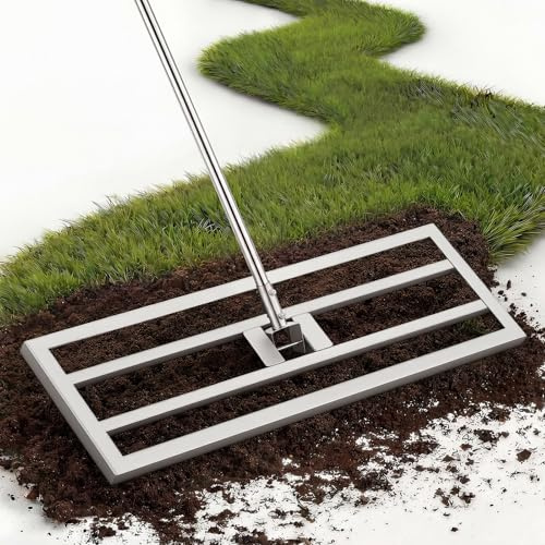 YODOLLA Râteau de Nivellement de Pelouse 75 x 25 cm, Niveleur de Gazon Professionne Outil de Nivellement pour Jardin, Golf - Argent