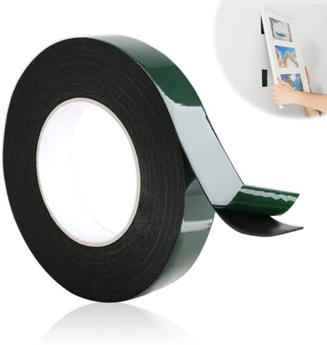 Qkhcable 10m (25mm) Foam Tape Double Sided Sponge Tape Strong Sticky Waterproof Mounting Adhesive Tape Roll Cars Trims for Number Plates Car Trim Crafts Home Use Heavy Duty PE Foam Tape Black