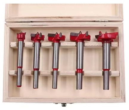 KOOLEVER 5 PCS Forstner Drill Bit Set, 15/20/25/30/35mm Positioner Drill Bit Set Cemented Carbide Woodworking Hole Saw, Alloy Hinge Cutters Precision Boring Bits for Wood and Plastic Hole Cutter