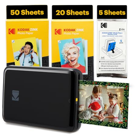 KODAK Step Sofortbild-Smartphone-Drucker – 75 Blatt Paket – Zink 2x3” Fotos – Bluetooth – Schwarz