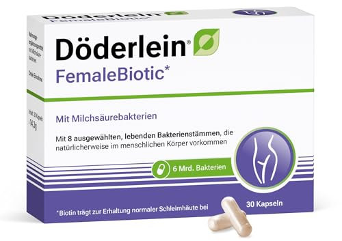 DÖDERLEIN® FemaleBiotic - 8 Milchsäurebakterien-Stämme für Frauen - Hochdosiert mit 6 Mrd. KBE pro Kapsel - Mit Vitamin B2, Vitamin B6 und Biotin - 30 Kapseln