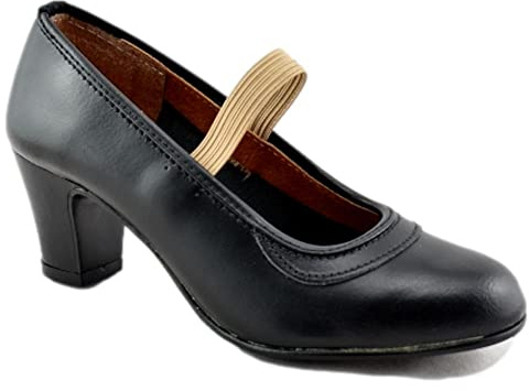 Pasos de baile - Zapatos para Baile con puntillas y Tira elástica. Academia Flamenco y sevillanas. 644986 Cuero