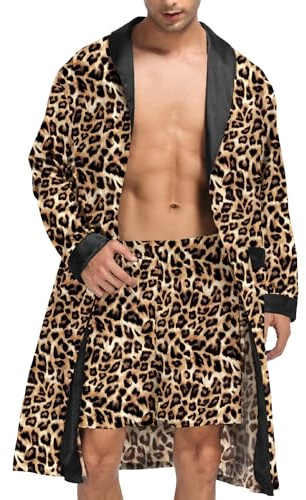 SWOMOG Men’s Satin Robe Lightweight Long Sleeve Silk Kimono Bathrobe with Shorts Set Sleepwear