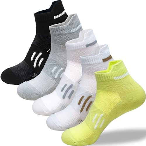 QUPOLPOL Calzini Running Uomo 5-Paia – Calze Sportive Traspiranti Anti-Scivolo Corti, Imbottite & Elastiche per Corsa, Palestra e Fitness (Taglia Unica EU 39–44)
