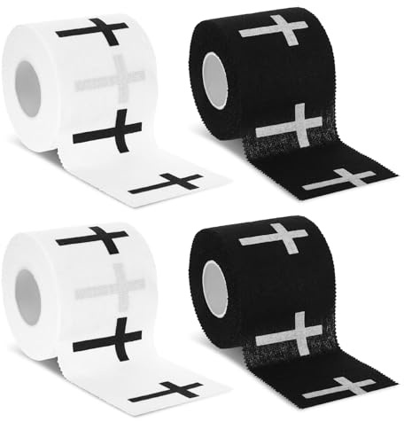 4 Pcs Christian Athletic Tape 2in x 23ft Sport Tape with Cross Black & White Tape Soccer for Sports Boxing,Lacrosse,Tennis(Black&White)