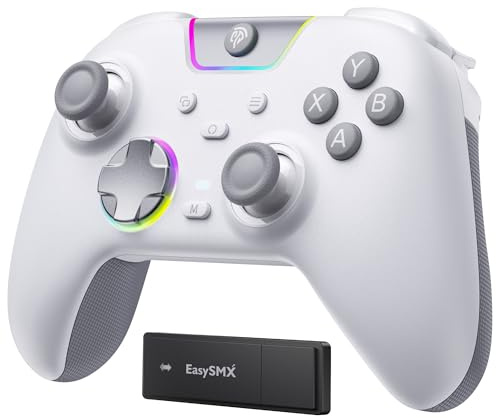 EasySMX Manette PC Sans Fil avec RGB/Déclencheurs Hall à Deux Niveaux/Joystick Hall/Boutons Silencieux/, X05PRO Contrôleur pour PC/Switch/Android/iOS/Steam/Android TV Box, 1000 mAh, Blanc