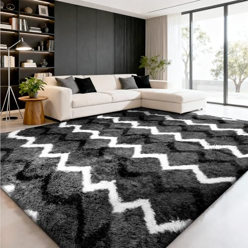 LNZHAO Rugs Living Room - 160x230cm Fluffy Shaggy Area Rugs for Bedroom - Large Anti Slip Carpet - Washable Modern Floor Carpets - Soft Thick Pile Bedside Rug for Kids Bedroom, Nursery