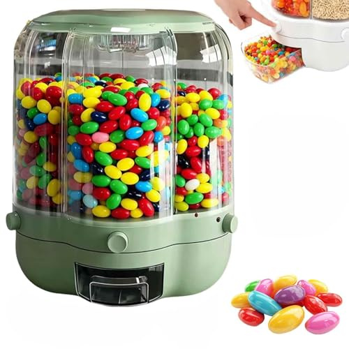Roterande godisautomat 360° med 6 fack, stor förvaringslåda for snacks och godis på bänkskiva, transparent multifunktionsbehållare for ris, spannmål och godsaker(Light green,S)