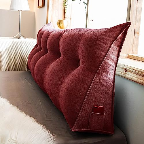 Super King Bed Kilkudde – stor läs- och ryggstödskudde med avtagbart skydd för och burspråk, 200 x 50 x 20 cm, mysig röd soffkudde för sovrum