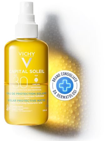 Vichy, Capital Soleil, Eau de Protection Solaire SPF30, Formule Hydratante, Enrichie en Acide Hyaluronique, Convient aux Peaux Sensibles, 200 ml