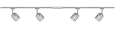 Paulmann 96899 Juego URail sistema de raíles Blossom máx. 4x10 W, raíl de iluminación, cromo mate, cromo, vidrio ahumado, lámpara de techo, metal, plástico, riel de techo G9