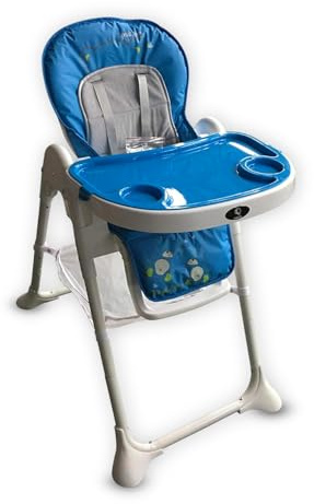 High Chair Feeding Table Padded Seat Folding 3 in 1 Baby Toddler Infant Reclining Height Adjustable Feeding High Chairs with Removable Tray & Cover 5 Point Harness Wheels, Recliner 6-36 Months (Blue)