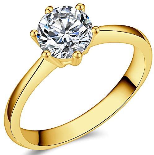 1.0 Carat Classical Stainless Steel Solitaire Engagement Ring (Gold, L)