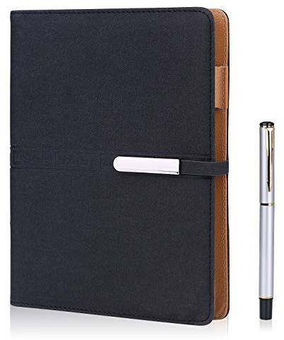 FOBOZONE Anteckningsbok läder, A5 påfyllningsbara lösa blad business anteckningsbok dagböcker/200 tjocka sidor, klassiskt fodrad med ficka och pennhållare, bästa gåvan.