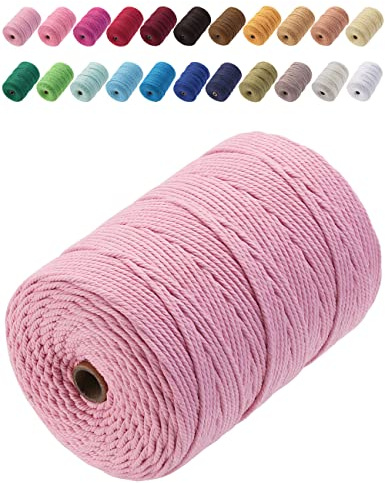 GOHOF Cotton Macrame Cord 3mm x 200m Natural Colored Macrame Supplies, Soft Craft Cotton Rope for Plant Hanger Wall Hanger Dreamcatcher (Light Pink)