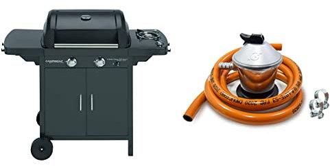 Campingaz 2 Series Classic Exs Vario Barbacoa De Gas Con 2 Quemador, 7.5Kw De Potencia, Parrilla Y Plancha De Hierro Fundido + S&M 321771 Regulador De Gas Butano+ Tubo Goma 1,5 M + 2 Abraz
